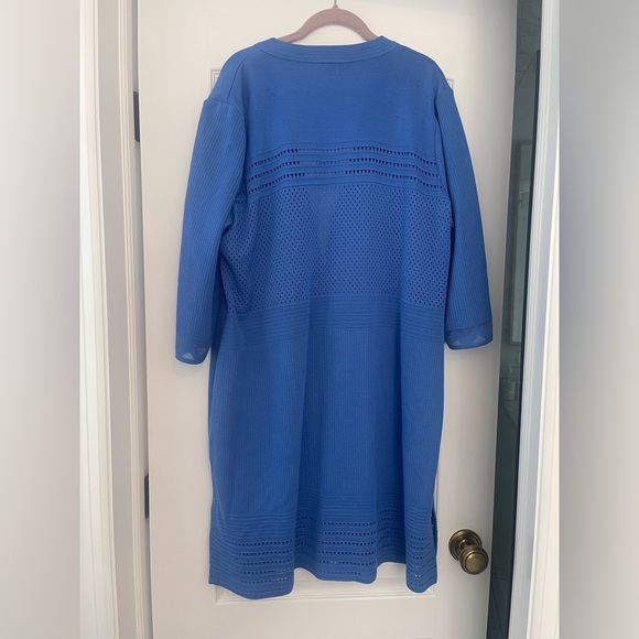 Misook Blue Open Front Knit Cardigan with mesh and eyelet detail size XL - Picture 3 of 8